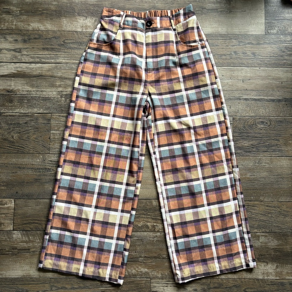 Plaid High Rise Pants Crop Length Fall